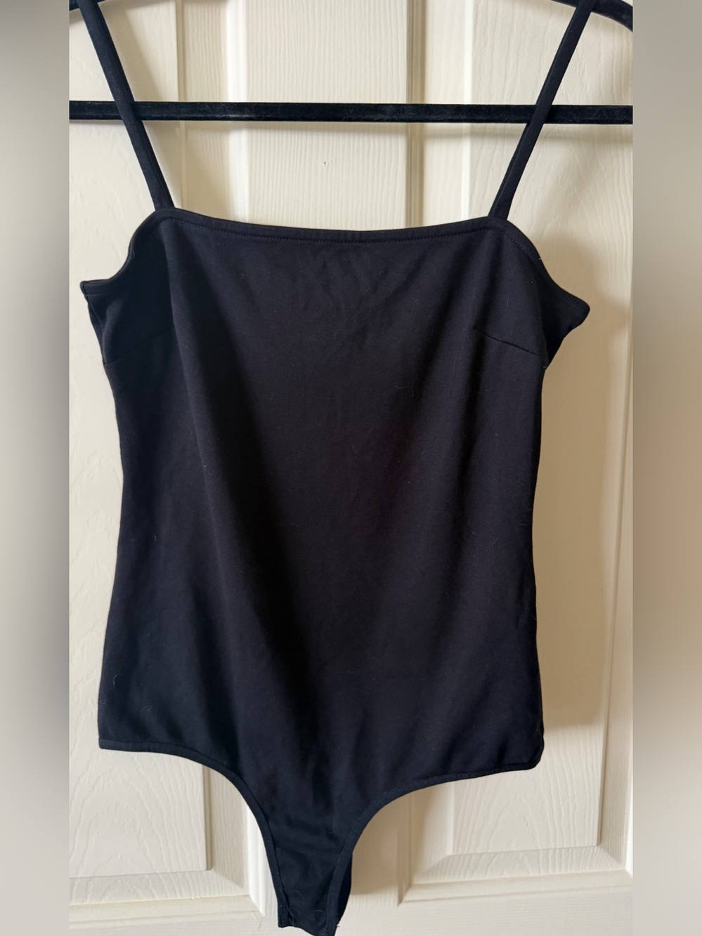 Free People Black Square Neck Strap Bodysuit